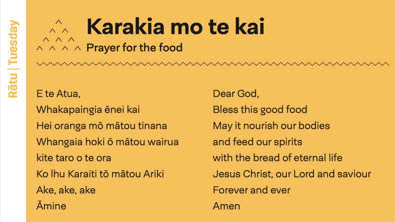 Karakia mot e kai | Prayer for the food | Baptist New Zealand